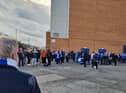 Some of the supporters who welcomed the Latics players to the stadium on Saturday