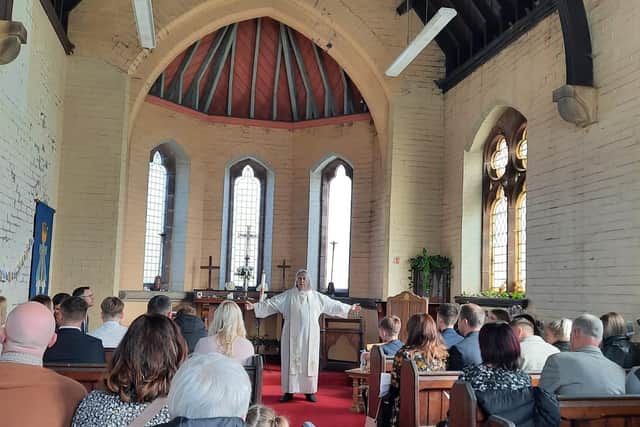 Abe Briffa's baptism, led by the Reverend Carol Close, was the first service at Hindley Cemetery's chapel for more than 25 years