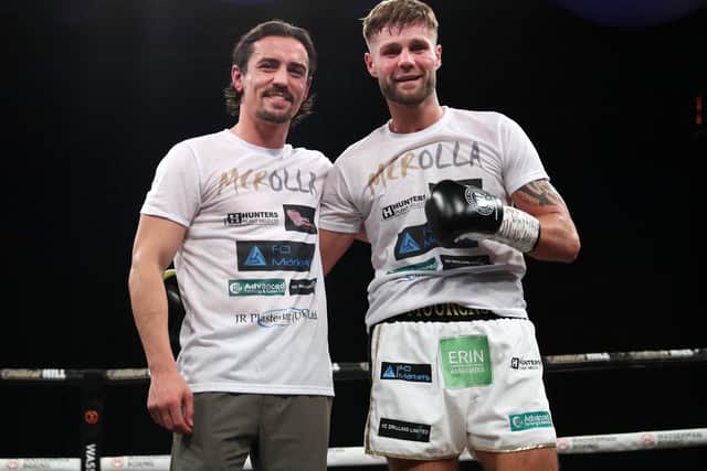 The 'Hindley Hammer' James Moorcroft, with his trainer Anthony 'Million Dollar' Crolla