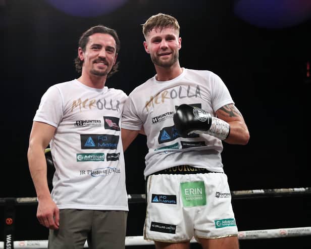 The 'Hindley Hammer' James Moorcroft, with his trainer Anthony 'Million Dollar' Crolla
