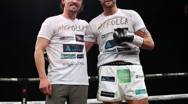 The 'Hindley Hammer' James Moorcroft, with his trainer Anthony 'Million Dollar' Crolla