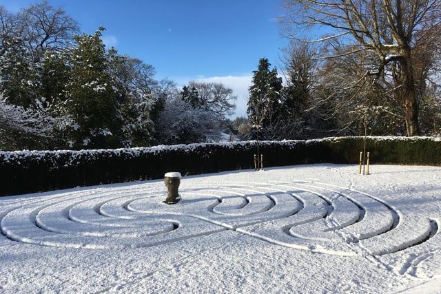 The Castlebank Park Labyrinth opened just in time to be dusted in snow for its first visitors.