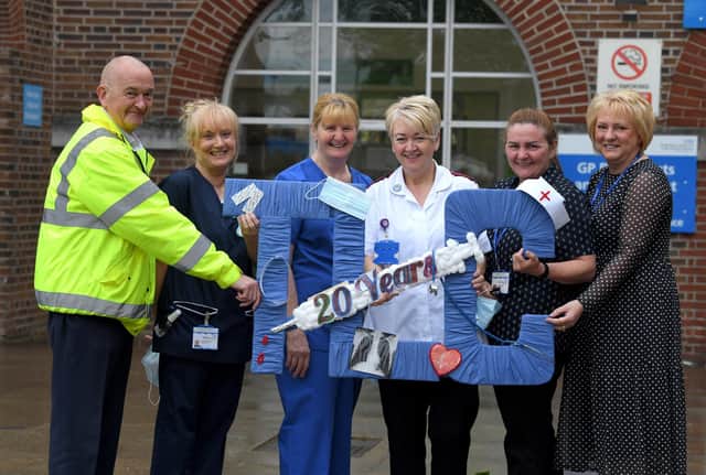 Wrightington Wigan and Leigh Teaching Hospitals Foundation Trust chief executive Silas Nicholls visits the Thomas Linacre Centre (TLC) on the facility's 20th anniversary - staff who have worked at the TLC since the day it opened 20 years ago