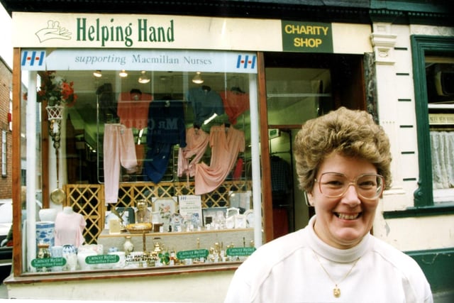 1992 Helping Hand charity shop Wallgate Wigan with manager Jean Charnock