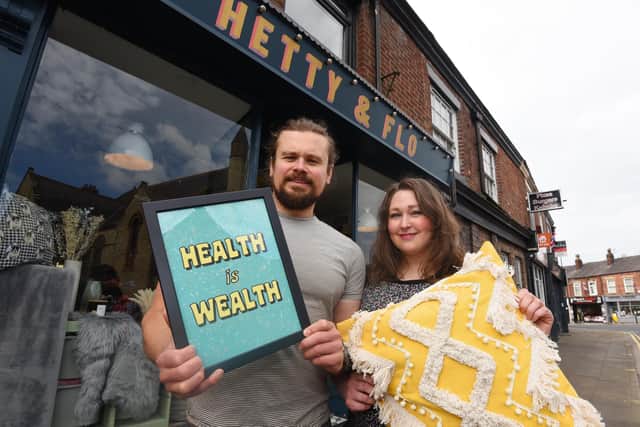 From left, Chris Richmond and Claire Southern, owners of Hetty and Flo, a new independent shop selling homewares and gifts, on Market Street, Hindley.
