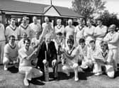 Dalton Cricket Club Life Member Joe Flaherty is given a guard of honour by Dalton captain Arthur Ball and Eccleston captain Tom Taylor after officially opening the club's new pavillion on Sunday 29th of May 1988.  The teams competing played in the first match at Dalton in 1888.