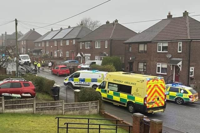 Emergency service vehicles at the scene of a crash on Lamberhead Road, Pemberton, at which heroin and crack cocaine were found