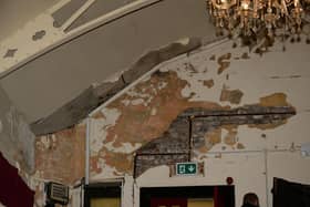 Ruined plasterwork at St Joseph's Hall.