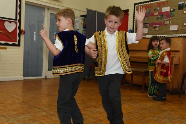 Pupils try out traditional dancing as part of the workshop