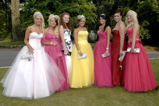 Pictured are LtR:Lauren Rylands, Kirsty Gaskell, Chloe Norburn, Leonie Dainty, Lucy Derbyshire, Vanessa Wright and Laura Carrington - Rose Bridge High School Leavers Ball 2010 at Park Hall, Charnock Richard