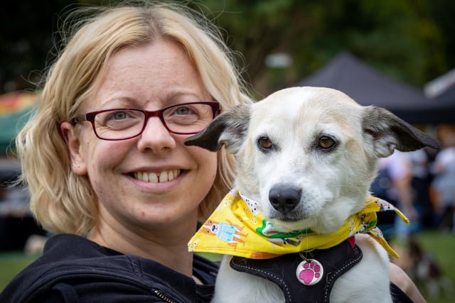 Makants Greyhound Rescue dog show at Astley St Park. Karen Senff and Tootsie.