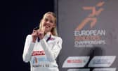 Keely Hodgkinson celebrates her gold medal at the European Championships in 2022