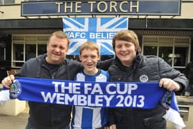 FA Cup final 2013 at Wembley  - Wigan Athletic v Manchester City
Wigan Athletic fans, from left, James Mitchell, Martin Johnson and James Mitchell, show their support for the Latics, at The Torch pub, Wembley.