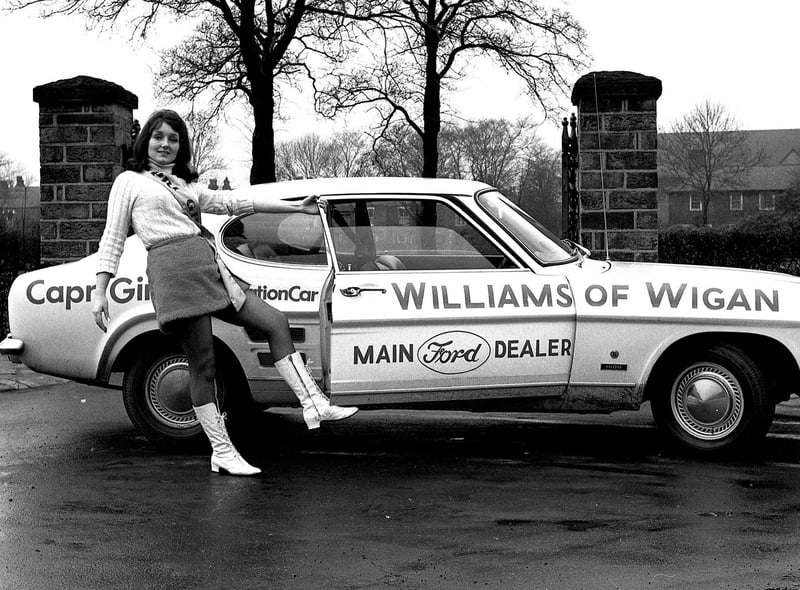 RETRO 1969 -  The new Ford Capri arrives in Wigan with Williams' Capri Girl promoting its sporty looks.