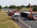 Recovery is still ongoing after a lorry overturned on M6 between Preston and Lancaster at 2.30am (June 17)