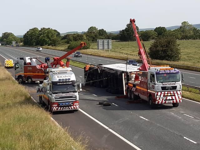 Recovery is still ongoing after a lorry overturned on M6 between Preston and Lancaster at 2.30am (June 17)