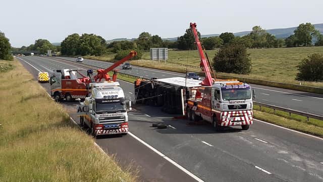 Recovery is still ongoing after a lorry overturned on M6 between Preston and Lancaster at 2.30am (June 17)
