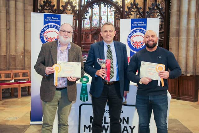 Baldy's Pies' Alex Melling, right, celebrates success at the British Pie Awards