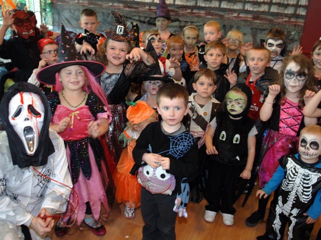 Scary characters at a Halloween party at Asda cafe in Wigan