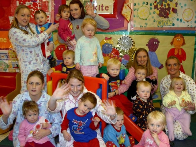 Children and staff have a PJ day at Holly Trees Day Nursery, Billinge