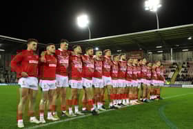 Wales players line up ahead of their clash with the Cook Islands at the Rugby League World Cup in 2022