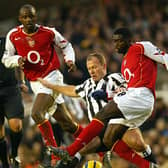 Kolo Toure in action for Arsenal alongside Patrick Vieira