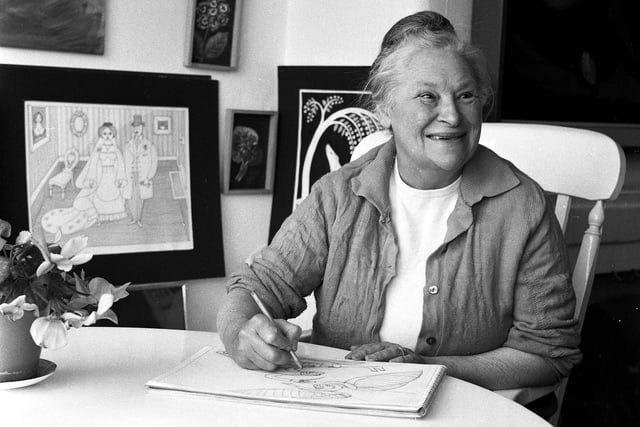 RETRO 1969 Wigan artist Kathleen Major, wife of artist Theodore, pictured at the exhibition of her work held at Liverpool church.