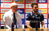 Scotland head coach Nathan Graham (left) and star man Ryan Brierley (right) in a press conference at the Rugby League World Cup in 2022