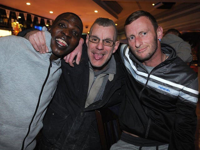 The Dog and Patridge: Tim Nkomo, Gerald Sheridan and Craig Bold out to celebrate the life of their friend Paul Poole who had died the previous month