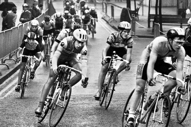 One of the cycle races around Wigan town centre on a wet Sunday 9th of August 1992.
