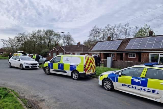 Police at the scene of the dead baby's discovery in Marsh Green