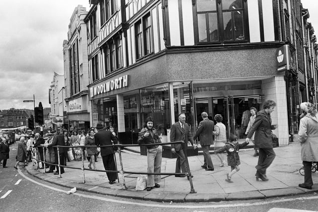 Wigan's Woolworths store and a busy Standishgate in August 1974.