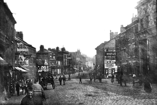 A vintage view looking down Standishgate, Wigan, taken in the late 1800s.