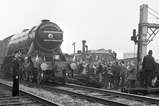 Retro 1968 - Wiganers line up to see The Flying Scotsman 4472 steam train The Moorlands make its last run through Wigan North Wetstern Station.