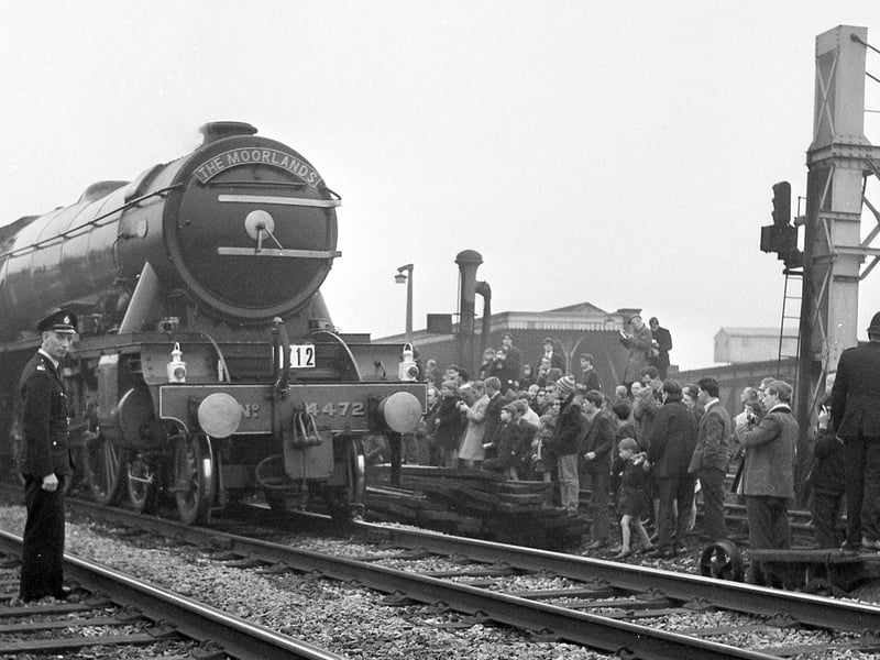 Retro 1968 - Wiganers line up to see The Flying Scotsman 4472 steam train The Moorlands make its last run through Wigan North Wetstern Station.