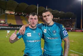 Harry Smith and Brad O'Neill celebrate a famous victory in Perpignan