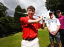 WIGAN - 14-07-22  Wigan Warriors players Harry Smith, and Joe Shorrocks, right, showed their support and joined Ethan Prior, 16, for a round, during his charity golf challenge, 100 holes in one day, at Wigan Golf Club, where he is junior captain, raising funds for Derian House childrens hospice.