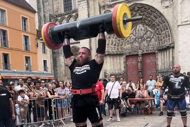 Shane Sutton competing in the international Strongman opens.