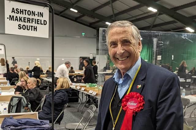 Labour's Andrew Bullen celebrates retaining his seat in Ashton-in-Makerfield South