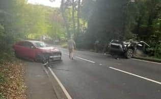 The two cars after the smash on Gathurst Lane, Shevington