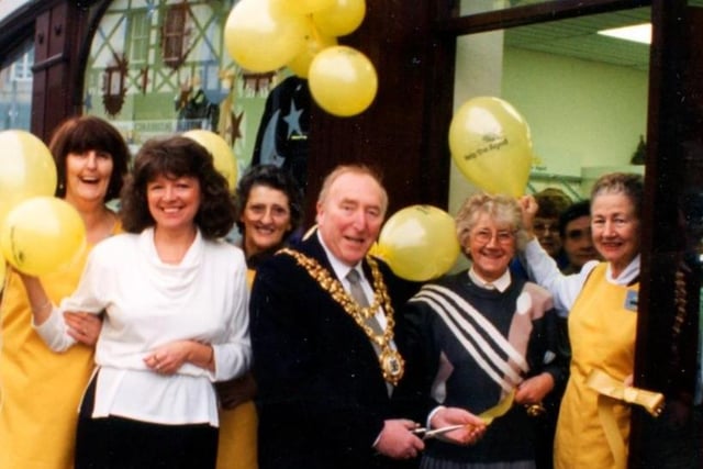1994 Mayor coun Bernard Holt opens the new Help the Aged store in Ashton-in-Makerfield