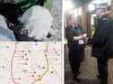 Police officers were caught in a snowball fight which led to a dispersal order and an arrest. Top left photo credit: Kelly Sikkema, Unsplash. Bottom left: Dispersal order map.