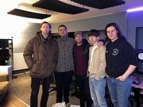 From left to right: Lewis Bolton, Jake Kelly, Mark Frith, Jake Dorsman and Will Watts in the studio