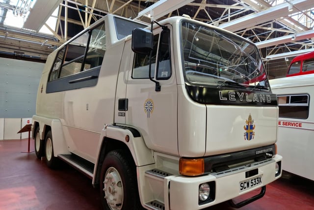 One of the vehicles you are allowed inside is this classic old 'Popemobile' that transported Pope John Paul II around the UK in the 1980s