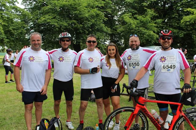 The Big Boned Bikers in 2019 - Simon Costello, Mark Heap, Paul Menguy, Anneke Menguy, Andrew Haslan and Mark Hamilton