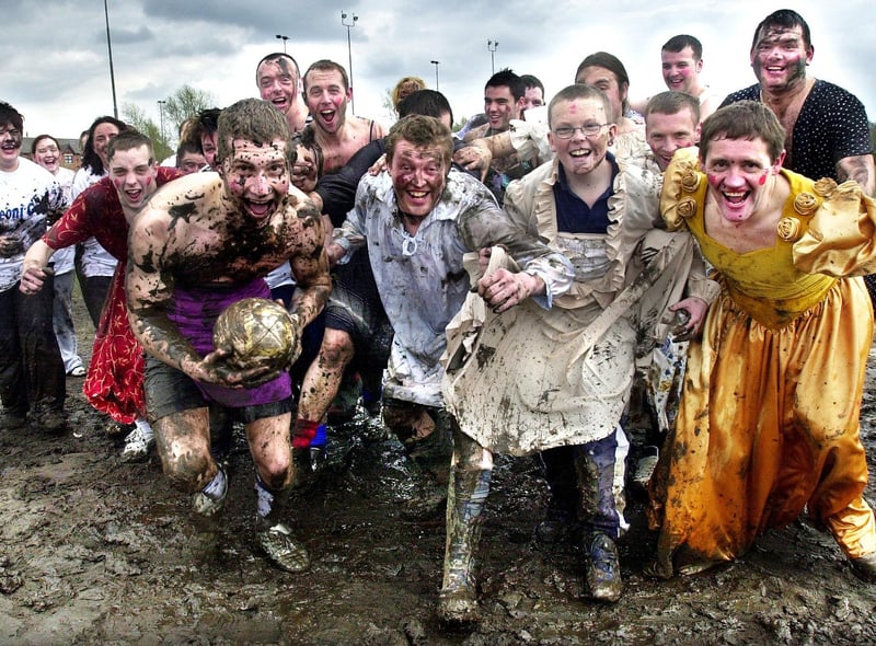 Eager participants in a charity fancy dress boys versus girls rugby match at St. Pat's club on Easter Sunday 11th of April 2004.
The match was organised by Louise Gee in aid of the Bertie Appeal after the death of her daughter Leoni from a rare strain of Meningitis.