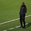 Darren Moore, manager of Doncaster Rovers, looks on during the Sky Bet League One match between Doncaster Rovers and Rochdale at Keepmoat Stadium on January 19, 2021.