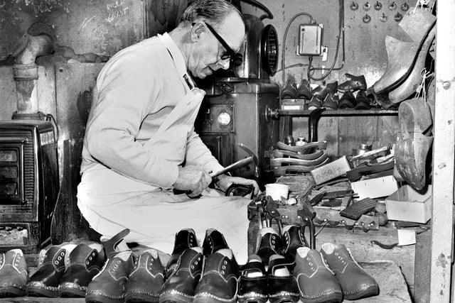 Hindley clog maker Harry Hurst at work in November 1966. Harry's son Walter carried on the tradition for many years afterwards.