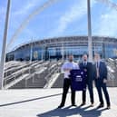 Peter Hill, Chris Shaw and Scott Westhead, who help run a charity with strong footballing connections drop in on Wembley Stadium