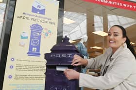 Ellie Palma-Cass, founder of Epic Hope CIC, pictured at The Grand Arcade, Wigan.   The mental health and suicide prevention organisation have launched their 'Hope in an Envelope' campaign